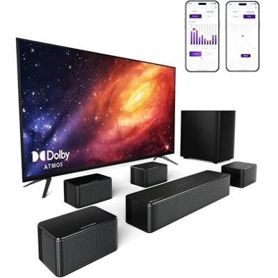 ULTIMEA 7.1Ch Soundbar with Dolby Atmos, APP Control, Surround Sound System for TV, 4 Wired Surround Speakers, Sound Bar with 6.5" Wireless Subwoofer, Soundbar for TV, Poseidon D80 ULTIMEA 7.1Ch Soundbar with Dolby Atmos, APP Control, Surround Sound System for TV, 4 Wired Surround Speakers, Sound Bar with 6.5" Wireless Subwoofer, Soundbar for TV, Poseidon D80
