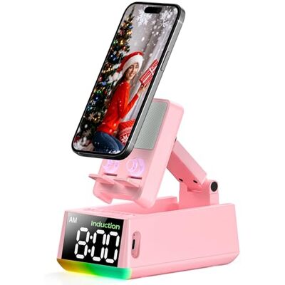 BBL Gifts for Men Women, Foldable Phone Stand with Bluetooth Speaker&Clock Built-In Wireless Induction Speaker Stand, Birthday Gifts for Men, Induction Speaker for Mobile Phone, Tech Gadgets for Dad BBL Gifts for Men Women, Foldable Phone Stand with Bluetooth Speaker&Clock Built-In Wireless Induction Speaker Stand, Birthday Gifts for Men, Induction Speaker for Mobile Phone, Tech Gadgets for Dad