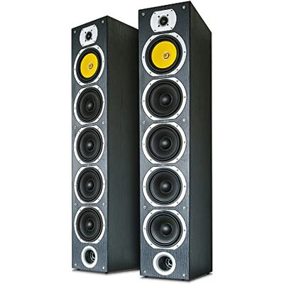 Fenton SHFT57B Floor Standing HiFi Tower Speakers Pair, 600W, Black Wood 4-way system, resonator, subwoofers & tweeter, 4 ohm compatibility Fenton SHFT57B Floor Standing HiFi Tower Speakers Pair, 600W, Black Wood 4-way system, resonator, subwoofers & tweeter, 4 ohm compatibility