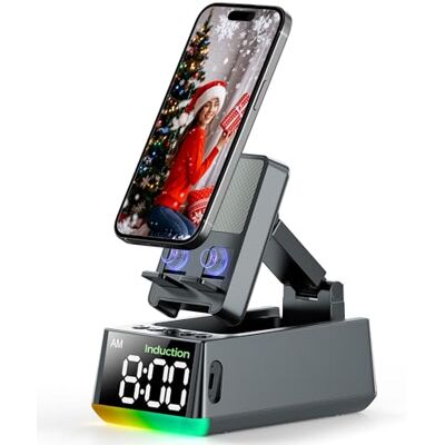 BBL Gifts for Men Women, Foldable Phone Stand with Bluetooth Speaker&Clock Built-In Wireless Induction Speaker Stand, Birthday Gifts for Men, Induction Speaker for Mobile Phone, Tech Gadgets for Dad BBL Gifts for Men Women, Foldable Phone Stand with Bluetooth Speaker&Clock Built-In Wireless Induction Speaker Stand, Birthday Gifts for Men, Induction Speaker for Mobile Phone, Tech Gadgets for Dad