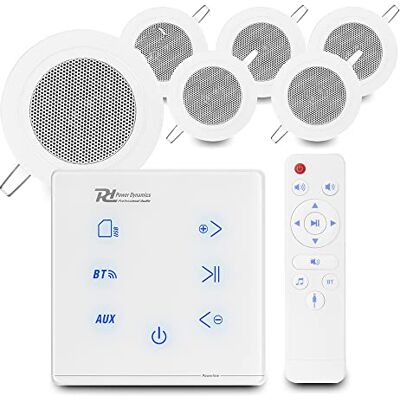 Power Dynamics Bluetooth Ceiling Speaker System, Compact Kitchen Audio Kit with In-Wall Amplifier, 6x Small 3-Inch CSBA3L Speakers and 40m Cable for Home Installation Power Dynamics Bluetooth Ceiling Speaker System, Compact Kitchen Audio Kit with In-Wall Amplifier, 6x Small 3-Inch CSBA3L Speakers and 40m Cable for Home Installation
