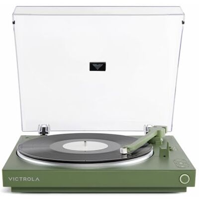 Victrola Automatic Wireless Bluetooth Turntable Green Fully automatic playback, Audio-Technica cartridge, VINYLSTREAM Bluetooth output, RCA preamp (speakers sold separately) Victrola Automatic Wireless Bluetooth Turntable Green Fully automatic playback, Audio-Technica cartridge, VINYLSTREAM Bluetooth output, RCA preamp (speakers sold separately)