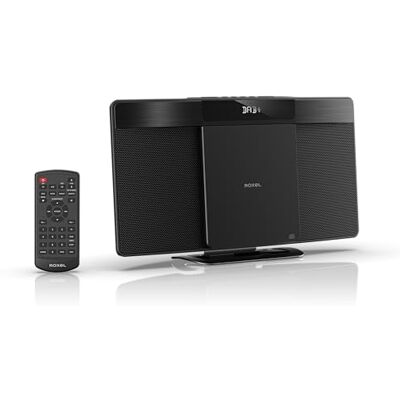 Roxel Micro HiFi System CD Player with DAB/DAB+/FM Radio, Wireless BT V5.4, Powerful Speakers, Wall Mountable, USB & AUX In, Remote Control, Sleek & Flat Design, White LED Display (RCD-200D DAB) Roxel Micro HiFi System CD Player with DAB/DAB+/FM Radio, Wireless BT V5.4, Powerful Speakers, Wall Mountable, USB & AUX In, Remote Control, Sleek & Flat Design, White LED Display (RCD-200D DAB)