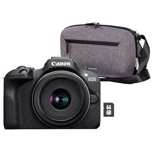 Canon EOS R100 + RF-S 18-45mm F4.5-6.3 IS STM Lens Compact Mirrorless Digital Camera 24.1 MP, 4K Video 6.5fps Continuous Shooting Face & Eye Detection, Bluetooth, Wi-Fi Camera Bag+64GB Card Canon EOS R100 + RF-S 18-45mm F4.5-6.3 IS STM Lens Compact Mirrorless Digital Camera 24.1 MP, 4K Video 6.5fps Continuous Shooting Face & Eye Detection, Bluetooth, Wi-Fi Camera Bag+64GB Card