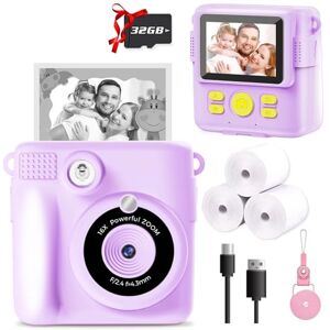 Woobroo Kids Camera Instant Print 1080P HD Video & Instant Camera for Kids with 32GB Card & 3 Rolls Paper, Selfie Digital Camara Christmas Birthday Funny Toys Gifts for 3-12 Years Old Girls & Boys-Purple Woobroo Kids Camera Instant Print 1080P HD Video & Instant Camera for Kids with 32GB Card & 3 Rolls Paper, Selfie Digital Camara Christmas Birthday Funny Toys Gifts for 3-12 Years Old Girls & Boys-Purple