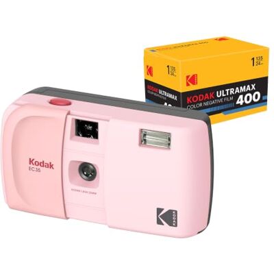 Kodak EC35 35mm Film Camera 35mm, Reusable, Focus-Free, Built-in Flash, Slide Cover, Beginner Friendly (Blush Pink) Bundle with Ultramax 400/24EXP 35mm Roll Film Kodak EC35 35mm Film Camera 35mm, Reusable, Focus-Free, Built-in Flash, Slide Cover, Beginner Friendly (Blush Pink) Bundle with Ultramax 400/24EXP 35mm Roll Film