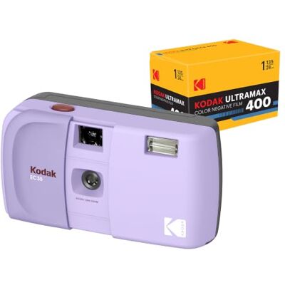 Kodak EC35 35mm Film Camera 35mm, Reusable, Focus-Free, Built-in Flash, Slide Cover, Beginner Friendly (Lavender) Bundle with Ultramax 400/24EXP 35mm Roll Film Kodak EC35 35mm Film Camera 35mm, Reusable, Focus-Free, Built-in Flash, Slide Cover, Beginner Friendly (Lavender) Bundle with Ultramax 400/24EXP 35mm Roll Film