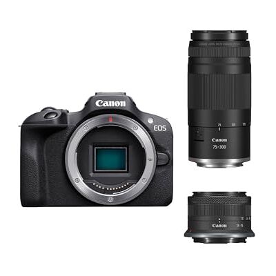 Canon EOS R100 + RF-S 18-45mm + RF 75-300mm Double Zoom Kit Compact Mirrorless Digital Camera 24.1 MP, 4K Resolution Dual Pixel CMOS AF, DIGIC 8 Processor 6.5 FPS Continuous Shooting Canon EOS R100 + RF-S 18-45mm + RF 75-300mm Double Zoom Kit Compact Mirrorless Digital Camera 24.1 MP, 4K Resolution Dual Pixel CMOS AF, DIGIC 8 Processor 6.5 FPS Continuous Shooting
