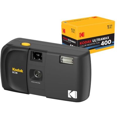 Kodak EC35 35mm Film Camera 35mm, Reusable, Focus-Free, Built-in Flash, Slide Cover, Beginner Friendly (Midnight Black) Bundle with Ultramax 400/24EXP 35mm Roll Film Kodak EC35 35mm Film Camera 35mm, Reusable, Focus-Free, Built-in Flash, Slide Cover, Beginner Friendly (Midnight Black) Bundle with Ultramax 400/24EXP 35mm Roll Film