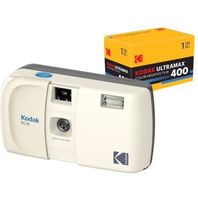 Kodak EC35 35mm Film Camera 35mm, Reusable, Focus-Free, Built-in Flash, Slide Cover, Beginner Friendly (Vanilla White) Bundle with Ultramax 400/24EXP 35mm Roll Film Kodak EC35 35mm Film Camera 35mm, Reusable, Focus-Free, Built-in Flash, Slide Cover, Beginner Friendly (Vanilla White) Bundle with Ultramax 400/24EXP 35mm Roll Film