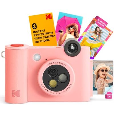 Kodak Smile+ 2-in-1 Digital Instant Camera & Wireless Bluetooth Photo Printer, 10MP, Special-Effect Rotating Lens, Zink 2x3" (5.1x7.5 cm) Sticky-Back Photos, Print via App from Smart Devices, Pink Kodak Smile+ 2-in-1 Digital Instant Camera & Wireless Bluetooth Photo Printer, 10MP, Special-Effect Rotating Lens, Zink 2x3" (5.1x7.5 cm) Sticky-Back Photos, Print via App from Smart Devices, Pink