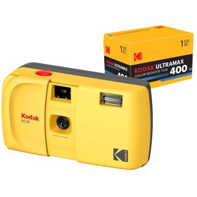 Kodak EC35 35mm Film Camera 35mm, Reusable, Focus-Free, Built-in Flash, Slide Cover, Beginner Friendly (Butter Yellow) Bundle with Ultramax 400/24EXP 35mm Roll Film Kodak EC35 35mm Film Camera 35mm, Reusable, Focus-Free, Built-in Flash, Slide Cover, Beginner Friendly (Butter Yellow) Bundle with Ultramax 400/24EXP 35mm Roll Film