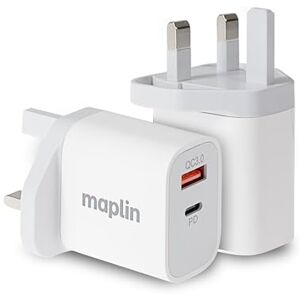 Maplin 2 Port USB Wall Charger 1x USB-A & 1x USB-C PD QC 3.0 35W High Speed, for iPhone 15/14/13/12/11/SE/X/XS/XS MAX/XR/8, Samsung Galaxy, Pixel, Xiaomi, One Plus, Huawei and more Maplin 2 Port USB Wall Charger 1x USB-A & 1x USB-C PD QC 3.0 35W High Speed, for iPhone 15/14/13/12/11/SE/X/XS/XS MAX/XR/8, Samsung Galaxy, Pixel, Xiaomi, One Plus, Huawei and more