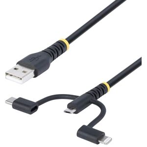 StarTech .com 3ft (1m) Rugged USB Multi Charging Cable, USB to Lightning/Micro-USB/Type-C, Apple MFi, 3-in-1 USB Charger Cord StarTech .com 3ft (1m) Rugged USB Multi Charging Cable, USB to Lightning/Micro-USB/Type-C, Apple MFi, 3-in-1 USB Charger Cord