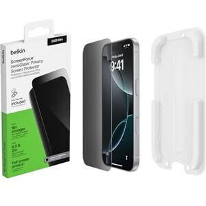 Belkin ScreenForce InvisiGlass iPhone Air Privacy Screen Protector, Scratch-Resistant Impact Protection, Easy Align Tray for Bubble Free Application Included, 9H Hardness Tested Recycled Glass Belkin ScreenForce InvisiGlass iPhone Air Privacy Screen Protector, Scratch-Resistant Impact Protection, Easy Align Tray for Bubble Free Application Included, 9H Hardness Tested Recycled Glass