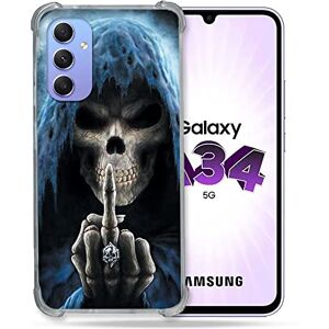 Cokitec Reinforced Tempered Glass Case for Samsung Galaxy A34 5G Skull Finger Design Cokitec Reinforced Tempered Glass Case for Samsung Galaxy A34 5G Skull Finger Design