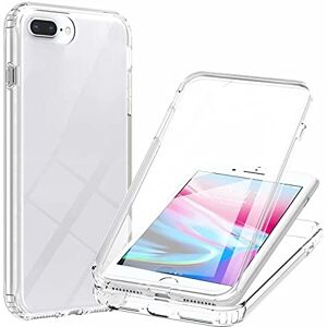 Lijc Compatible with iPhone 6 Plus/7 Plus/8 Plus Case Bult-in PET Screen Protector 360° Full Body Ultra Slim Transparent Gradient Case Soft TPU Silicone Shockproof Cover-Transparent