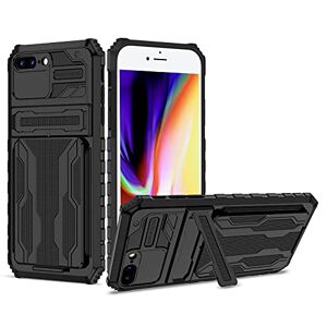 Lijc Compatible with iPhone 7 Plus/8 Plus Case [Screen Protector] with Kickstand Removable Card Holder Cover Soft Silicone TPU + Hard PC Shockproof Case-Black