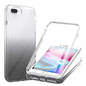 Lijc Compatible with iPhone 6 Plus/7 Plus/8 Plus Case Bult-in PET Screen Protector 360° Full Body Ultra Slim Transparent Gradient Case Soft TPU Silicone Shockproof Cover-Black