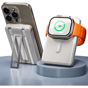 PORTENTUM MagSafe power bank fast charging 5-in-1 foldable stand – 10000 mAh integrated Lightning + USB-C cables – Portable charger 20W PD/QC wireless Qi 15W – Battery pack Apple Watch compatible PORTENTUM MagSafe power bank fast charging 5-in-1 foldable stand – 10000 mAh integrated Lightning + USB-C cables – Portable charger 20W PD/QC wireless Qi 15W – Battery pack Apple Watch compatible