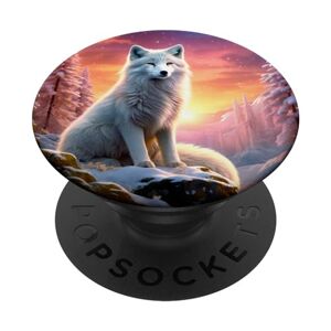 Arctic A Stunning Arctic Fox in a Mythical Forest with Bold Colors PopSockets Swappable PopGrip