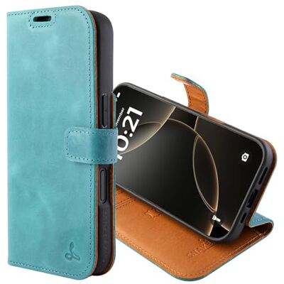 Snakehive Leather Wallet Case for iPhone 17 (Teal) Genuine Leather Flip Cover with Card Slots & Stand Snakehive Leather Wallet Case for iPhone 17 (Teal) Genuine Leather Flip Cover with Card Slots & Stand