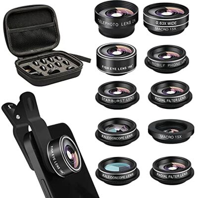 Godefa Cell Phone Camera Lens Kit,11 in 1 Super Wide Angle+ Macro+ Fisheye Lens +Telephoto+ CPL+3/6 Kaleidoscope+Starburst/Radial/Soft/Flow Filter Lens Compatible for iPhone X/8/7/6s/6 Plus, Samsung,Android Godefa Cell Phone Camera Lens Kit,11 in 1 Super Wide Angle+ Macro+ Fisheye Lens +Telephoto+ CPL+3/6 Kaleidoscope+Starburst/Radial/Soft/Flow Filter Lens Compatible for iPhone X/8/7/6s/6 Plus, Samsung,Android