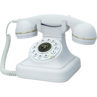 TelPal Retro Style Landline Phone for Home, White Old Fashion Phone, 1930's Push Button Antique Telephone, Large Button Vintage Corded Phone, Power Outage Safe, Redial Button, Old Classic Retro Phone TelPal Retro Style Landline Phone for Home, White Old Fashion Phone, 1930's Push Button Antique Telephone, Large Button Vintage Corded Phone, Power Outage Safe, Redial Button, Old Classic Retro Phone