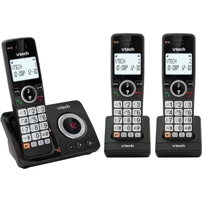 VTech EA5052 DECT Cordless Phone with Answering Machine,Nuisance Call Blocker, Volume Booster, Easy-to-Read Backlit Display, 18 Hours Talk-time, Handsfree Speakerphone, 3-Handset VTech EA5052 DECT Cordless Phone with Answering Machine,Nuisance Call Blocker, Volume Booster, Easy-to-Read Backlit Display, 18 Hours Talk-time, Handsfree Speakerphone, 3-Handset