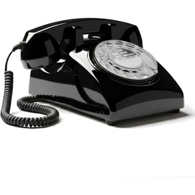 Opis Technology 60s Cable Retro Rotary Dial Landline Telephone, Black Old fashioned analogue house phone with metal bell ringer. Fits modern connections, boxes and routers. Opis Technology 60s Cable Retro Rotary Dial Landline Telephone, Black Old fashioned analogue house phone with metal bell ringer. Fits modern connections, boxes and routers.