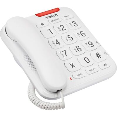 VTech CL1100 Corded Landline House Phone with Big Button, Visual Ring Indicator, Speed Dial, Handsfree Speakerphone, No AC Power Needed, Hearing Aid Compatible VTech CL1100 Corded Landline House Phone with Big Button, Visual Ring Indicator, Speed Dial, Handsfree Speakerphone, No AC Power Needed, Hearing Aid Compatible