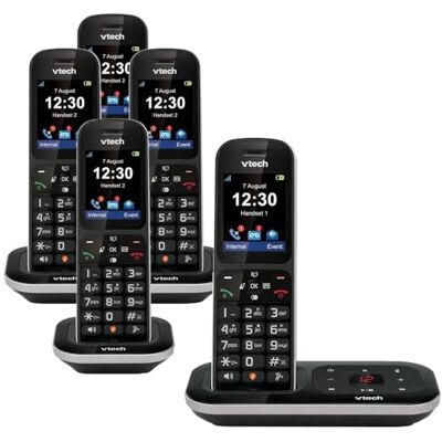 VTech PS1350 Quint DECT Cordless Landline Phone with Answer Machine, Call Blocker, 2.4" Colour Display, Caller ID, Handsfree Speakerphone, 60-Minute Digital Answering Machine, Black VTech PS1350 Quint DECT Cordless Landline Phone with Answer Machine, Call Blocker, 2.4" Colour Display, Caller ID, Handsfree Speakerphone, 60-Minute Digital Answering Machine, Black