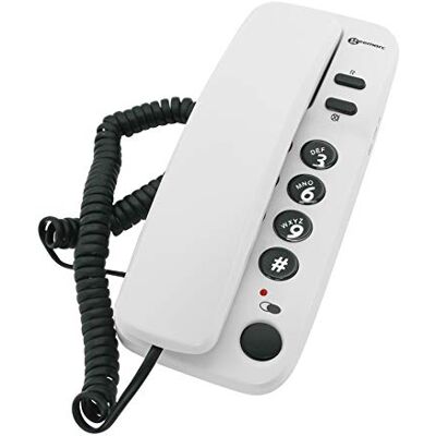 Geemarc Marbella Gondola Style Corded Telephone with Large Buttons, Mute Function and Visual Ring Indicator Wall Mountable UK Version Pearl White Geemarc Marbella Gondola Style Corded Telephone with Large Buttons, Mute Function and Visual Ring Indicator Wall Mountable UK Version Pearl White
