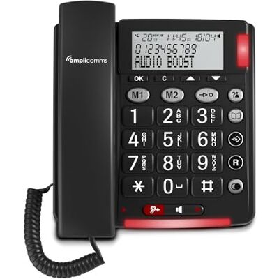 Amplicomms Bigtel 48 Big Button Phone Loud Sound Corded Landline Phones with Hands-free function, Large display, Audio Boost and Extra Loud Ringers, Hearing Aid Compatible Telephone Amplicomms Bigtel 48 Big Button Phone Loud Sound Corded Landline Phones with Hands-free function, Large display, Audio Boost and Extra Loud Ringers, Hearing Aid Compatible Telephone