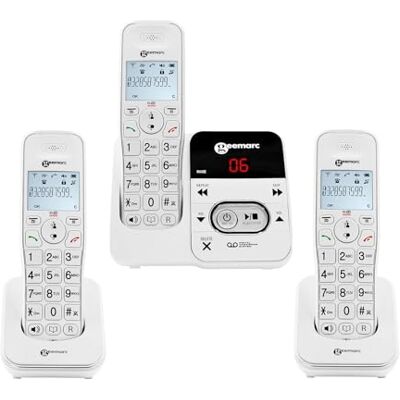 Geemarc Amplidect 295 Trio Bundle of 3 Cordless DECT Phones with Answering Machine and Big Buttons for the Elderly Low to Medium Hearing Loss Hearing Aid Compatible UK Version Geemarc Amplidect 295 Trio Bundle of 3 Cordless DECT Phones with Answering Machine and Big Buttons for the Elderly Low to Medium Hearing Loss Hearing Aid Compatible UK Version