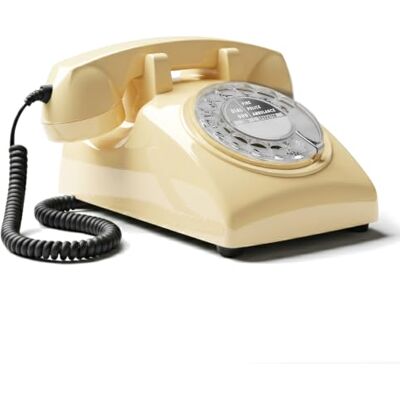 Opis Technology 60s Cable Retro Rotary Dial Landline Telephone, Cream Old fashioned analogue house phone with metal bell ringer. Fits modern connections, boxes and routers. Opis Technology 60s Cable Retro Rotary Dial Landline Telephone, Cream Old fashioned analogue house phone with metal bell ringer. Fits modern connections, boxes and routers.