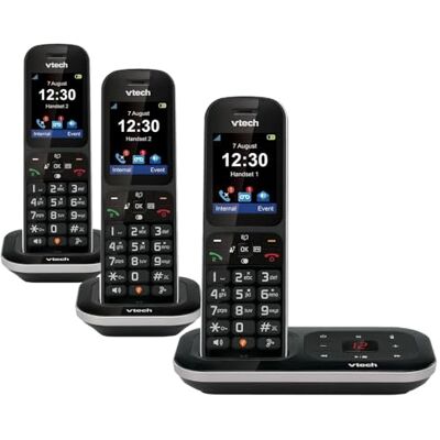 VTech PS1350 Trio DECT Cordless Landline Phone with Answer Machine, Call Blocker, 2.4" Colour Display, Caller ID, Handsfree Speakerphone, 60-Minute Digital Answering Machine, Black VTech PS1350 Trio DECT Cordless Landline Phone with Answer Machine, Call Blocker, 2.4" Colour Display, Caller ID, Handsfree Speakerphone, 60-Minute Digital Answering Machine, Black
