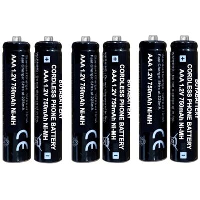 Soluminate BT AAA Cordless Telephone Batteries x 6 Latest NiMH 1.2V 750mAh. CE Marked. Also suitable for Panasonic, Philips, Siemens Gigaset, Dect and BT Home Phones. Soluminate BT AAA Cordless Telephone Batteries x 6 Latest NiMH 1.2V 750mAh. CE Marked. Also suitable for Panasonic, Philips, Siemens Gigaset, Dect and BT Home Phones.