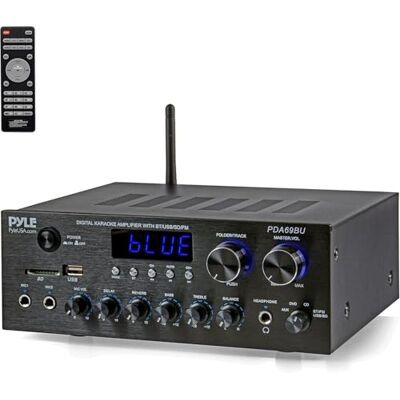 Pyle Home Audio Amplifier, Bluetooth Stereo Receiver, Surround Sound System, Wireless Karaoke Machine with Microphone, Voice Amplifier for Teachers, Singing Machine for Kids & Home Theatre Pyle Home Audio Amplifier, Bluetooth Stereo Receiver, Surround Sound System, Wireless Karaoke Machine with Microphone, Voice Amplifier for Teachers, Singing Machine for Kids & Home Theatre