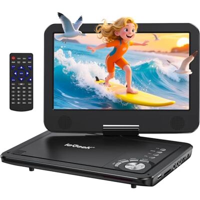 ieGeek 12.5" Portable DVD Player, 10.5" HD Screen, Car Travel, Black Kids & Seniors, 5-Hour Battery, TV Sync, USB/SD Playback, Region Free, Resume Playback, DVD/CD Formats ieGeek 12.5" Portable DVD Player, 10.5" HD Screen, Car Travel, Black Kids & Seniors, 5-Hour Battery, TV Sync, USB/SD Playback, Region Free, Resume Playback, DVD/CD Formats