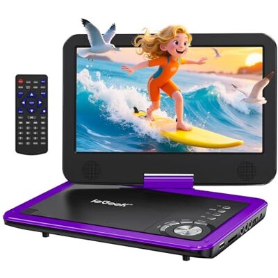 ieGeek 12.5" Portable DVD Player, 10.5" HD Screen, Car Travel, Purple Kids & Seniors, 5-Hour Battery, TV Sync, USB/SD Playback, Region Free, Resume Playback, DVD/CD Formats ieGeek 12.5" Portable DVD Player, 10.5" HD Screen, Car Travel, Purple Kids & Seniors, 5-Hour Battery, TV Sync, USB/SD Playback, Region Free, Resume Playback, DVD/CD Formats