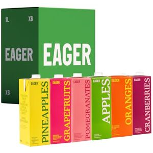 Eager Fruit Juice Mixed Pack (Apple, Orange, Pomegranate, Cranberry, Grapefruit, Pineapple), 1 Litre (Pack of 6) Eager Fruit Juice Mixed Pack (Apple, Orange, Pomegranate, Cranberry, Grapefruit, Pineapple), 1 Litre (Pack of 6)