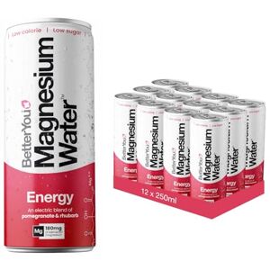 BetterYou Magnesium Mineral Water, Energy, Natural Sustained Energy Boost, Magnesium Glycinate, Vital B Vitamins & Nitrates, Infused with Pomegranate & Rhubarb, Pack of 12, 250 ml BetterYou Magnesium Mineral Water, Energy, Natural Sustained Energy Boost, Magnesium Glycinate, Vital B Vitamins & Nitrates, Infused with Pomegranate & Rhubarb, Pack of 12, 250 ml