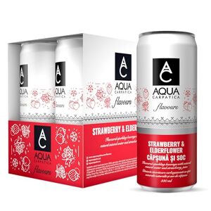 AQUA Carpatica Sparkling Flavours Strawberry & Elderflower 330ml x 4 - Natural Fruit Juice Infused Sparkling Water, No Added Sugar, Naturally Alkaline, Sweetened with Agave Syrup, Rich in Minerals