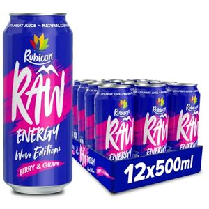 Rubicon RAW 12 Pack Berry & Grape Wave Edition Energy Drink, 20% Real Fruit Juice, High caffeine with B-Vitamins, Ginseng & Guarana, No Artificial Colours or Flavours, Reduce Tiredness & Boost Energy Rubicon RAW 12 Pack Berry & Grape Wave Edition Energy Drink, 20% Real Fruit Juice, High caffeine with B-Vitamins, Ginseng & Guarana, No Artificial Colours or Flavours, Reduce Tiredness & Boost Energy
