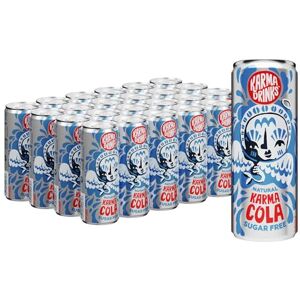 KARMA DRINKS Sugar Free Karma Cola (250ml x 24 Cans Soft Drink) Gluten Free Soft Drinks, Natural Ingredients, FairTrade, Vegan Friendly, No GMO, Carbonated Fizzy Drinks 24 Pack KARMA DRINKS Sugar Free Karma Cola (250ml x 24 Cans Soft Drink) Gluten Free Soft Drinks, Natural Ingredients, FairTrade, Vegan Friendly, No GMO, Carbonated Fizzy Drinks 24 Pack