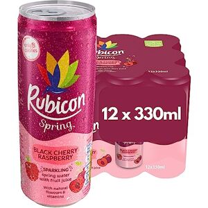 Rubicon Spring 12 Pack Black Cherry Raspberry, Sparkling Spring Water with Real Fruit Juice & Natural Flavours, , Only 9 Calories - 12 x 330ml Multipack Cans