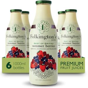 Folkington's Fruit Juice, Summer Berries, 6 Glass Bottles, Raspberries Strawberries Blackcurrants, Bulk Pack 1 Litre Pack of 6 Folkington's Fruit Juice, Summer Berries, 6 Glass Bottles, Raspberries Strawberries Blackcurrants, Bulk Pack 1 Litre Pack of 6