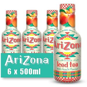 Arizona Peach Iced Tea, Pack of 6 x 500ml PET Bottles, Black Tea with Real Peach Juice, No Artificial Colours or Preservatives Arizona Peach Iced Tea, Pack of 6 x 500ml PET Bottles, Black Tea with Real Peach Juice, No Artificial Colours or Preservatives