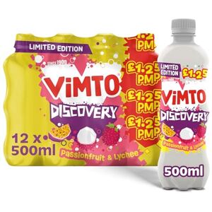 Vimto Discoveries Limited Edition Juicy Passionfruit & Lychee Fruit Sparkling Drink, 500ml, case of 12pk Vimto Discoveries Limited Edition Juicy Passionfruit & Lychee Fruit Sparkling Drink, 500ml, case of 12pk